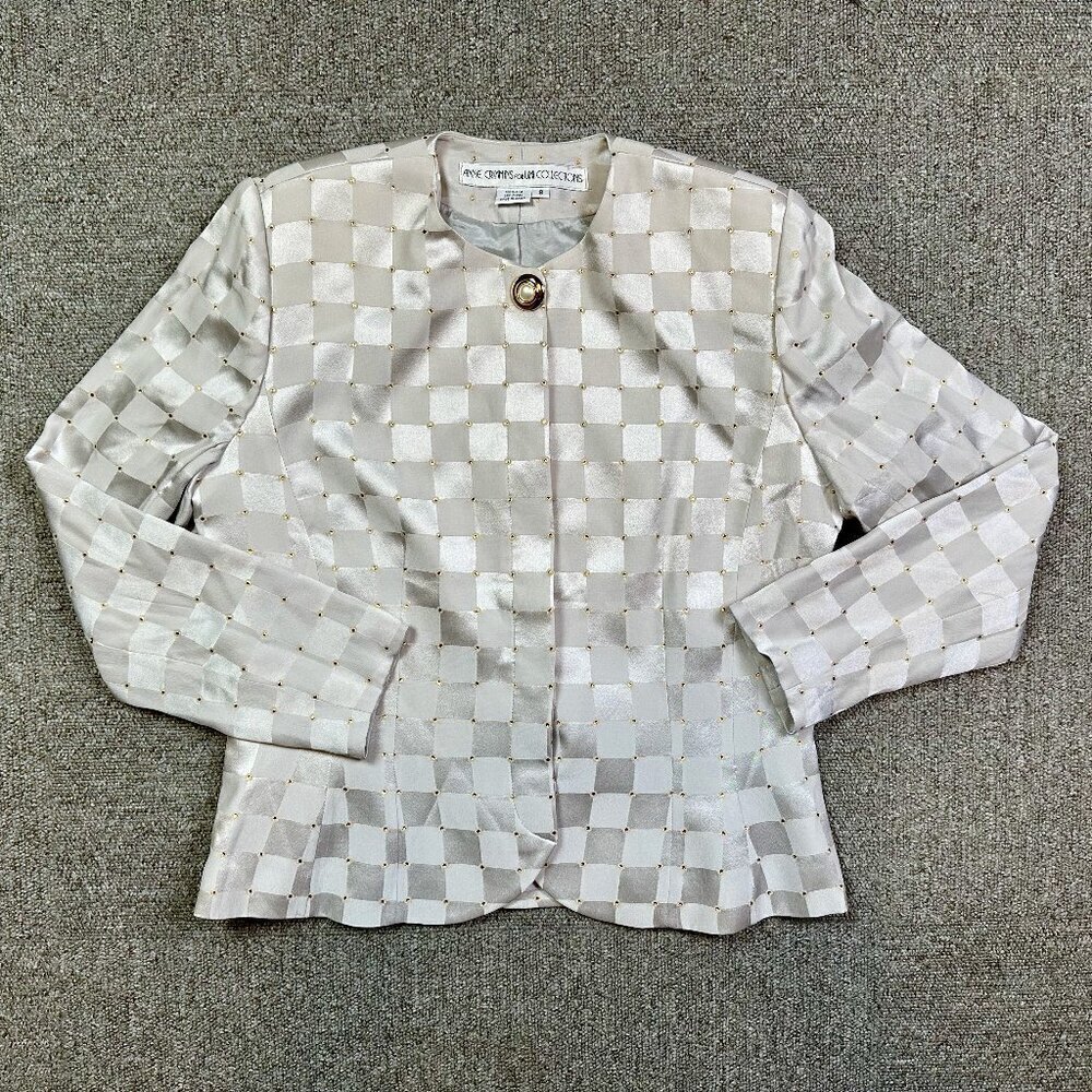 UMI Collections by Anne Crimmins Vintage 100% Silk Checkered Gold Spot Coat Sz 8